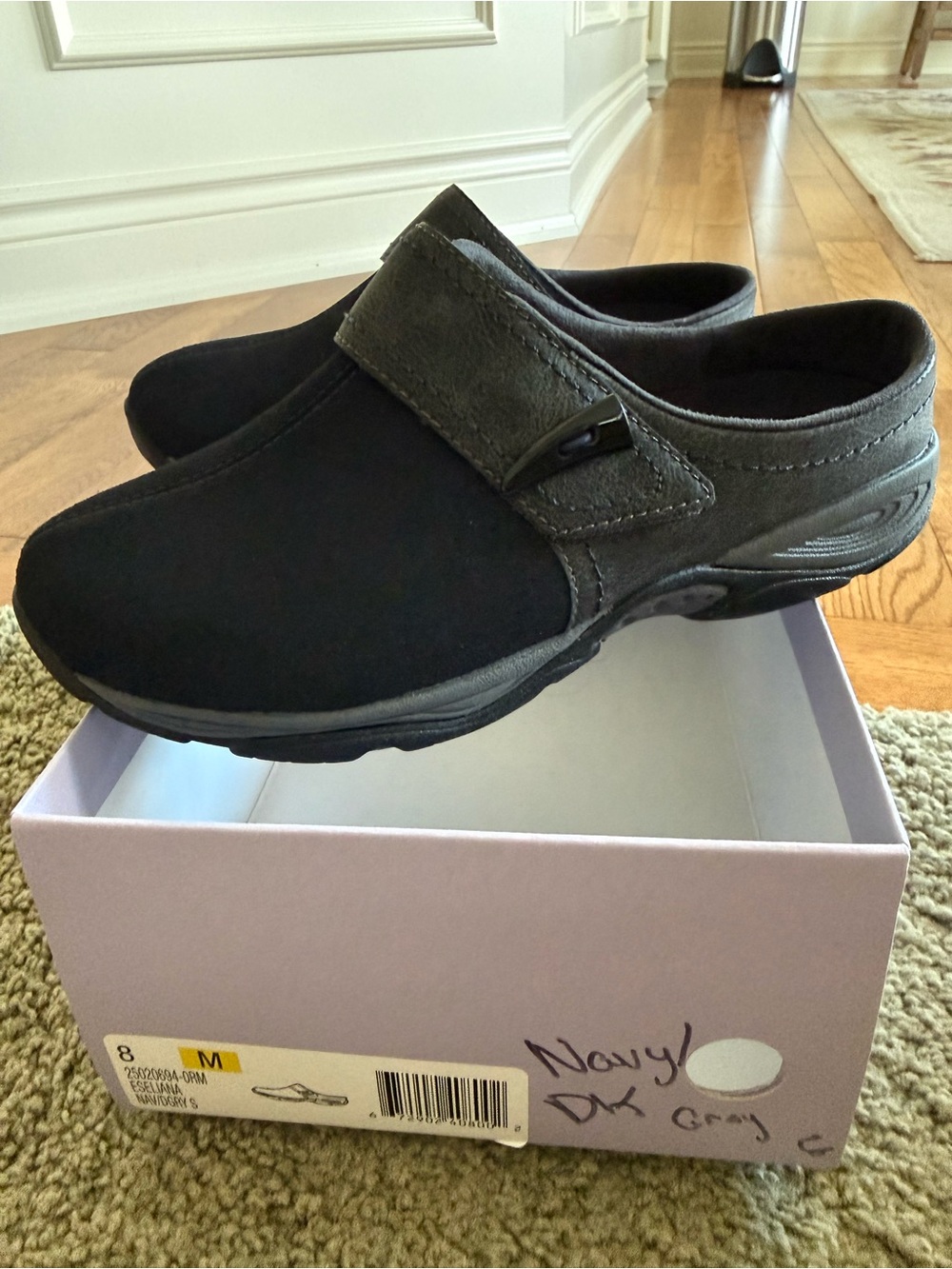 New Easy Spirit Navy Blue and Dark Gray Slip-On Mules.